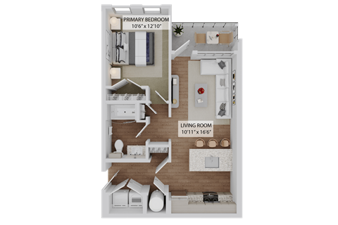 Floor plan for 1 bed, 1 bath, 701 sqft